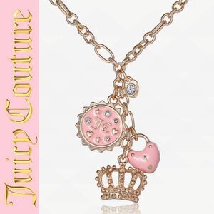 Juicy‎ Couture Logo Crown & Heart Charm Necklace